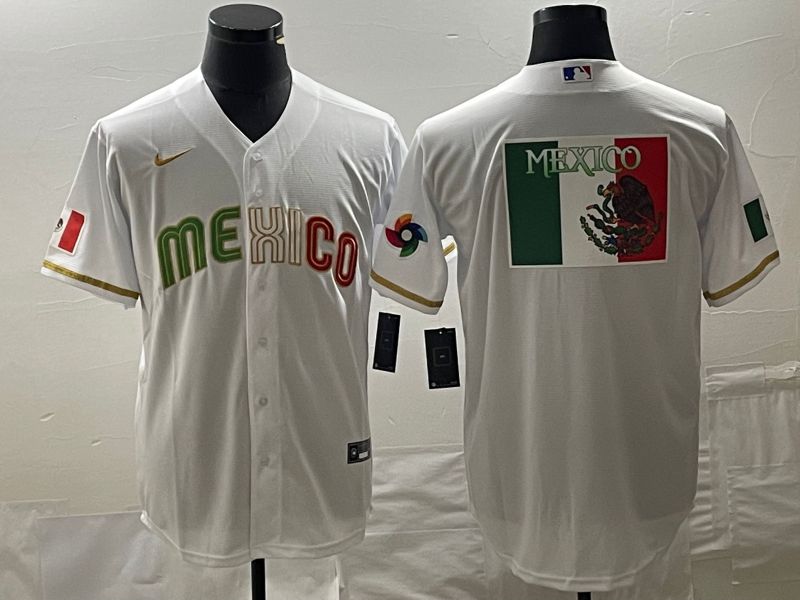 Men 2023 World Cub Mexico Blank White gold Nike MLB Jersey6->more jerseys->MLB Jersey